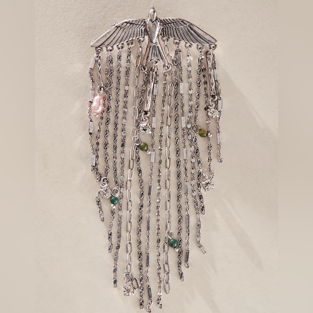 Free People Silver Chain Fringe Cresta Dangle Brooch